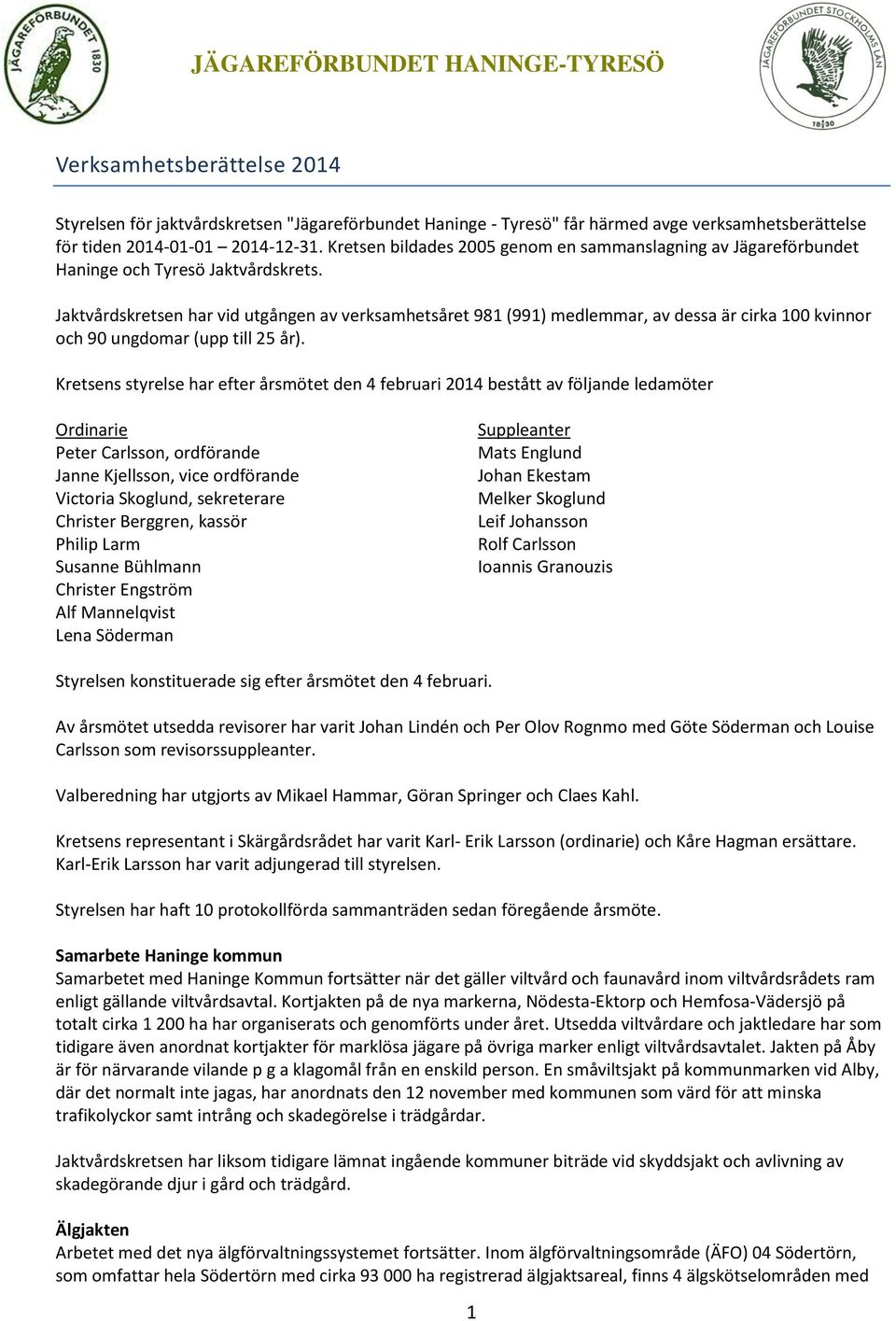 Jaktvårdskretsen har vid utgången av verksamhetsåret 981 (991) medlemmar, av dessa är cirka 100 kvinnor och 90 ungdomar (upp till 25 år).