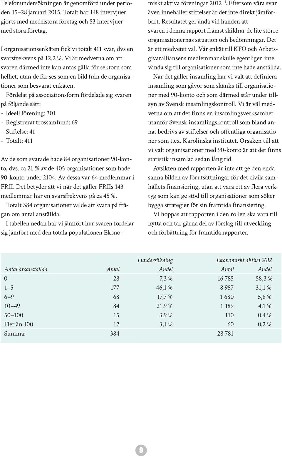 Vi är medvetna om att svaren därmed inte kan antas gälla för sektorn som helhet, utan de får ses som en bild från de organisationer som besvarat enkäten.