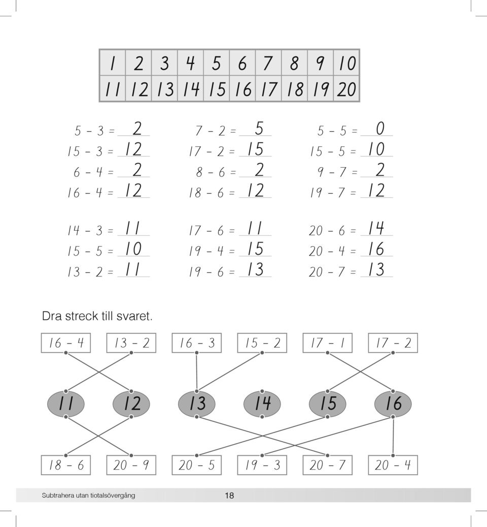 17-6 = 19-4 = 19-6 = 11 15 13 20-6 = 20-4 = 20-7 = 14 16 13 Dra streck till svaret.