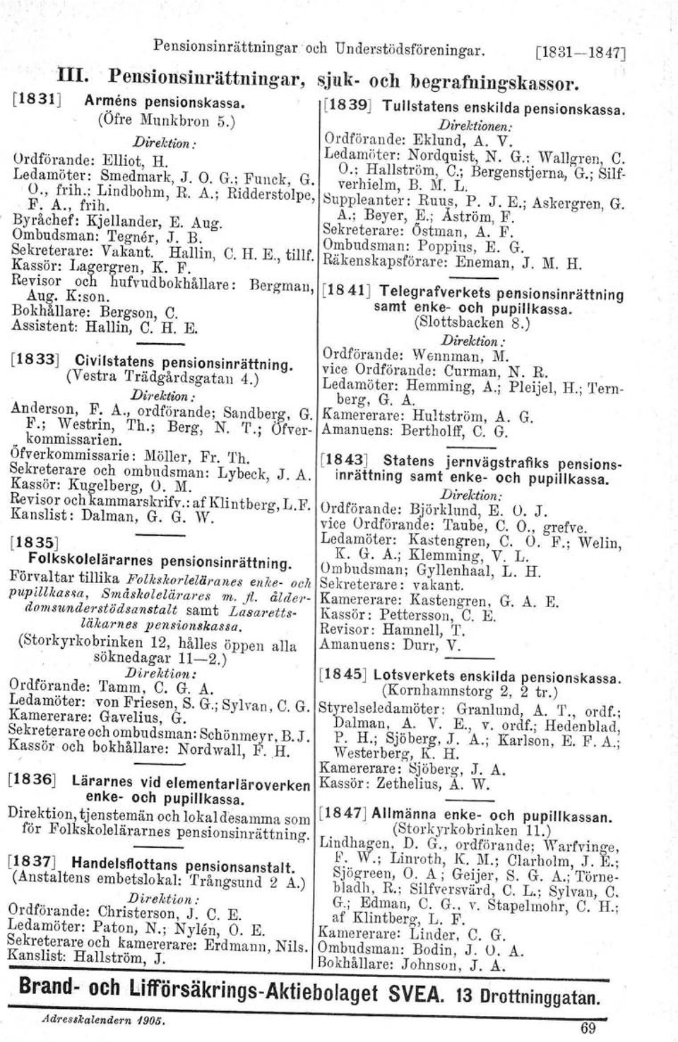 ; Silf- Ledamöter: Smedmark, J. O. G.; Funck, G. verhielrn, B. M. L. O., frih..: Lindbohm, R. A.; Ridderstolpe, Suppleanter: Ruus, P. J. E.; Askergren, G. F. A., frih. A.; Beyer,,!!i.; Åström, F.