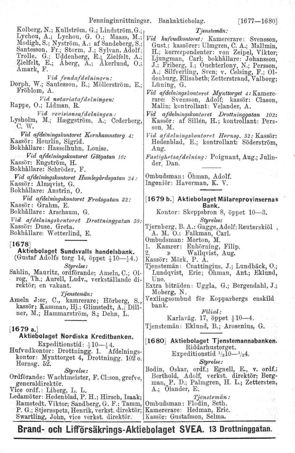 ; Ljungman, Carl; bokhållare: Johansson, -?lelfelt, E.; Aberg, A.; Akerlund, O.; J.; Friberg, I.; Ouchterlony, N.; Persson, Amark, F. A.; Silfverling, Sven; v. Celsing, F.; 01- Dorph, Vid fondaf W.