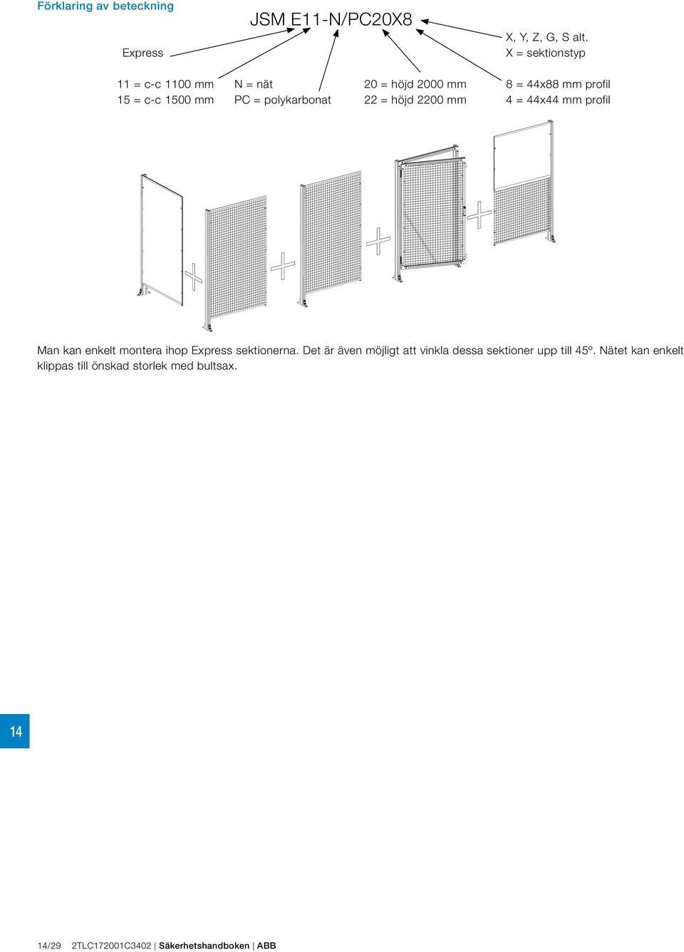 2200 mm 8 = 44x88 mm profil 4 = 44x44 mm profil Man kan enkelt montera ihop Express sektionerna.