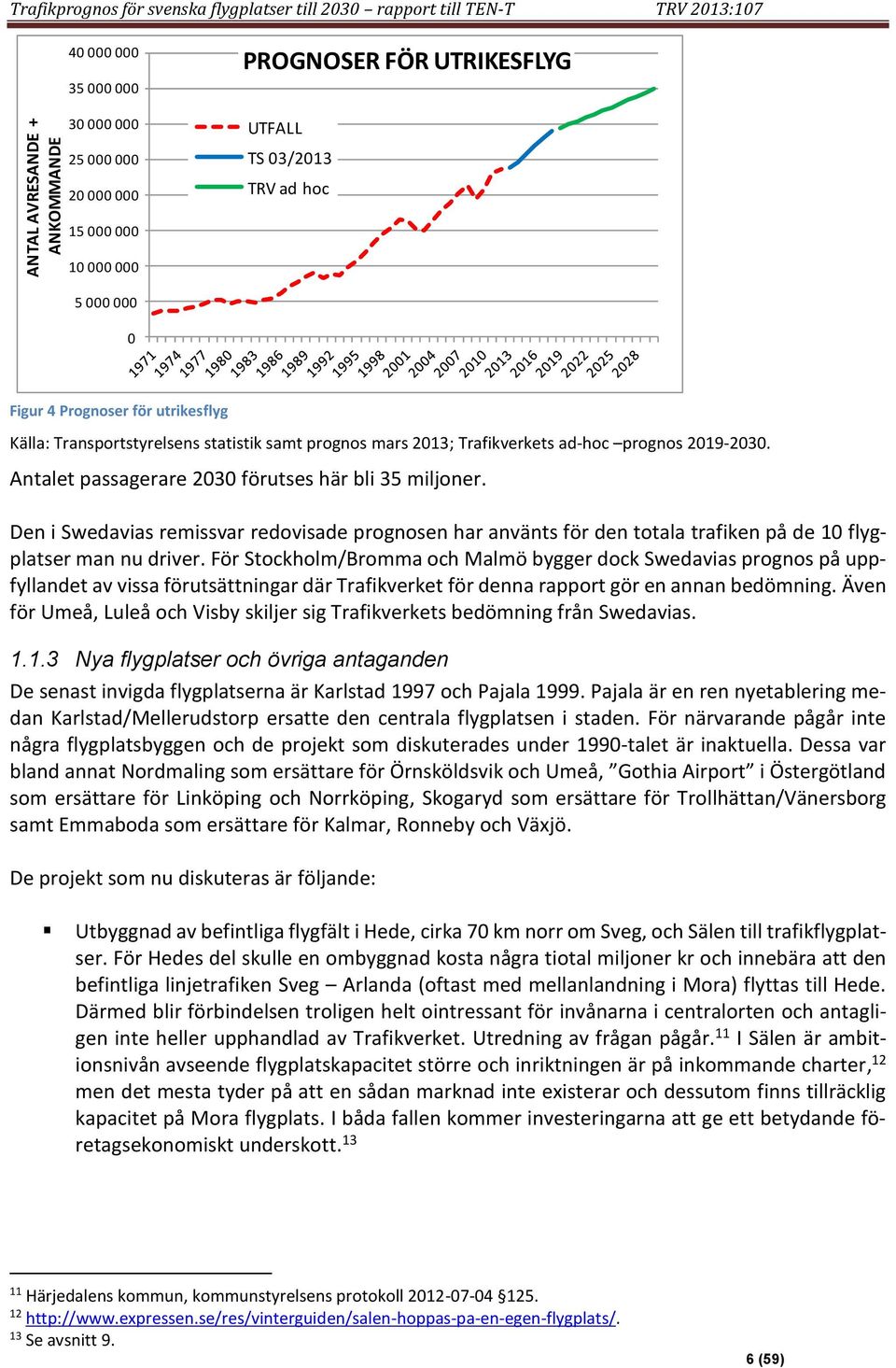 Den i Swedavias remissvar redovisade prognosen har använts för den totala trafiken på de 1 flygplatser man nu driver.