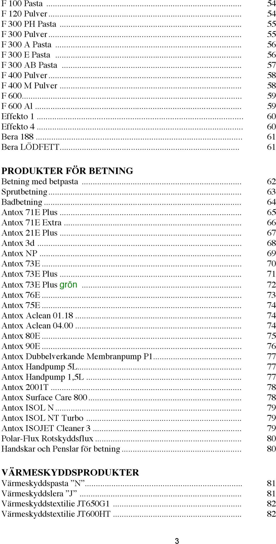 .. 66 Antox 21E Plus... 67 Antox 3d... 68 Antox NP... 69 Antox 73E... 70 Antox 73E Plus... 71 Antox 73E Plus grön... 72 Antox 76E... 73 Antox 75E... 74 Antox Aclean 01.18... 74 Antox Aclean 04.00.