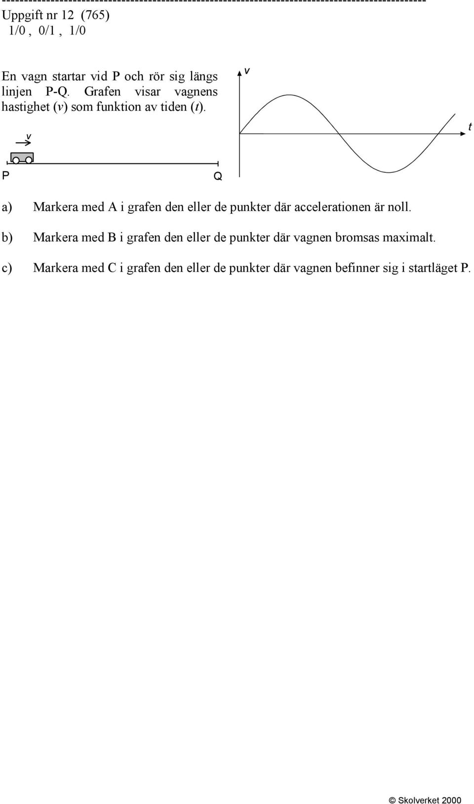 v v t P Q a) Markera med A i grafen den eller de punkter där accelerationen är noll.