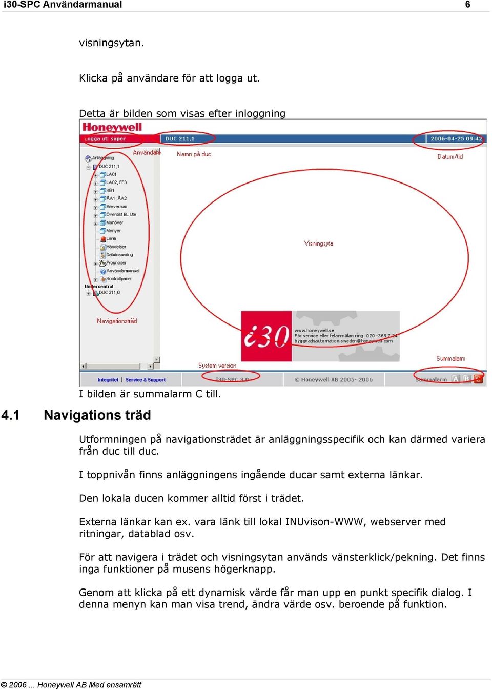 I toppnivån finns anläggningens ingående ducar samt externa länkar. Den lokala ducen kommer alltid först i trädet. Externa länkar kan ex.