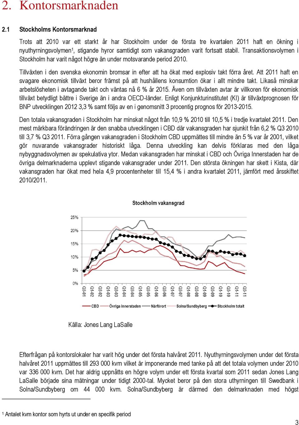 fortsatt stabil. Transaktionsvolymen i Stockholm har varit något högre än under motsvarande period 2010. Tillväxten i den svenska ekonomin bromsar in efter att ha ökat med explosiv takt förra året.