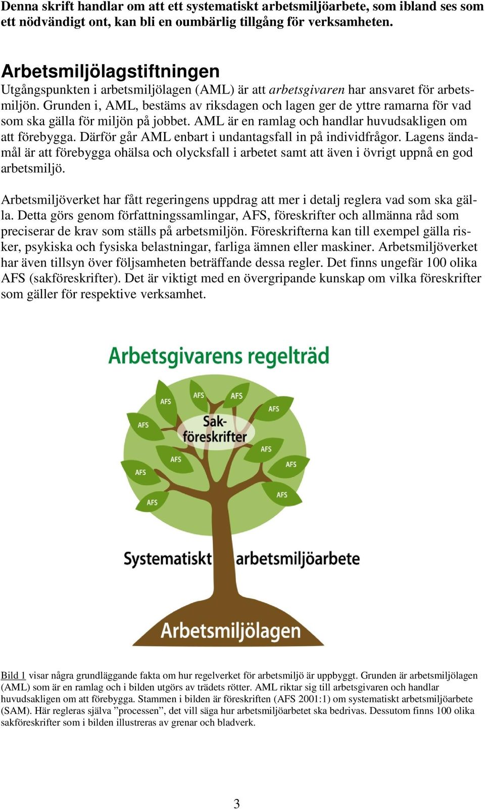 Grunden i, AML, bestäms av riksdagen och lagen ger de yttre ramarna för vad som ska gälla för miljön på jobbet. AML är en ramlag och handlar huvudsakligen om att förebygga.