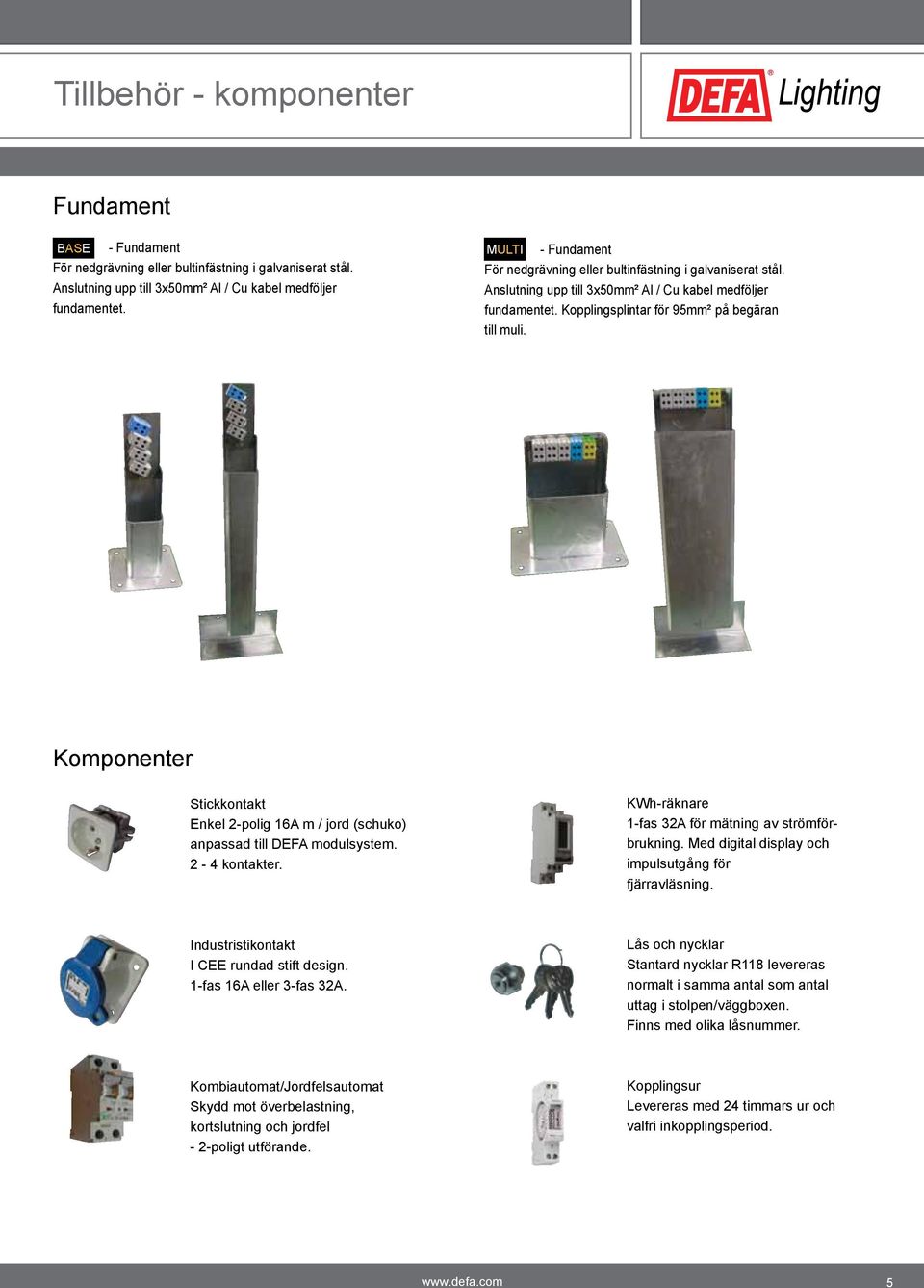 Komponenter Stickkontakt Enkel 2-polig 16A m / jord (schuko) anpassad till DEFA modulsystem. 2-4 kontakter. KWh-räknare 1-fas 32A för mätning av strömförbrukning.