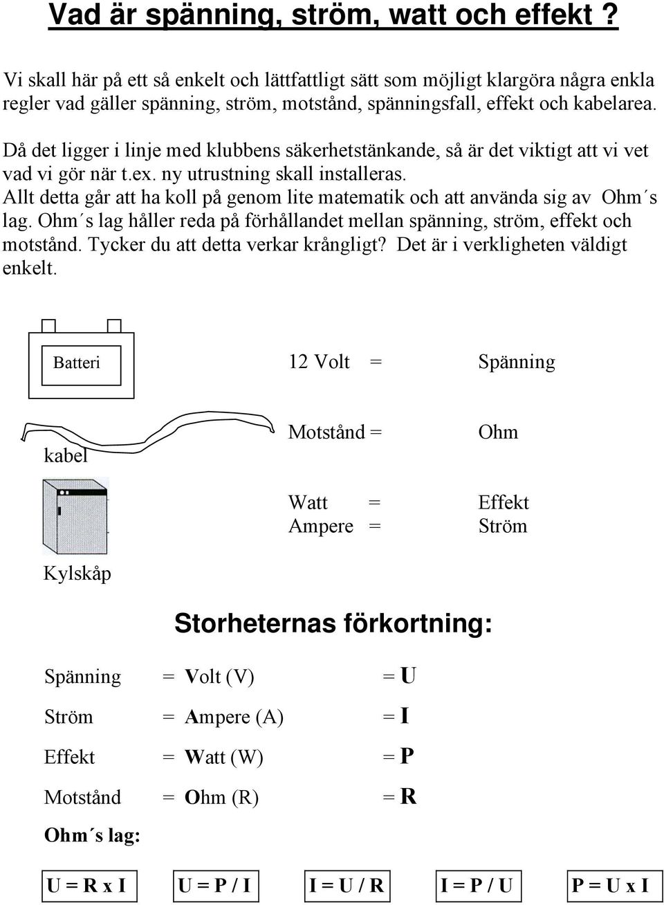 Då det ligger i linje med klubbens säkerhetstänkande, så är det viktigt att vi vet vad vi gör när t.ex. ny utrustning skall installeras.