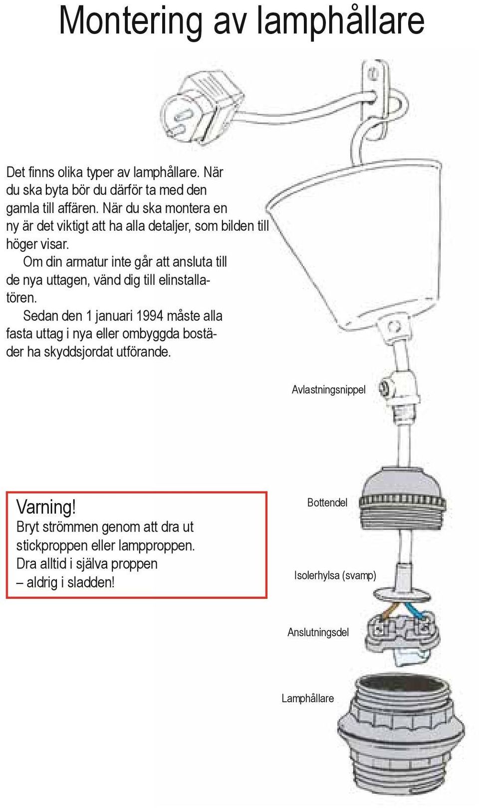 Om din armatur inte går att ansluta till de nya uttagen, vänd dig till elinstallatören.