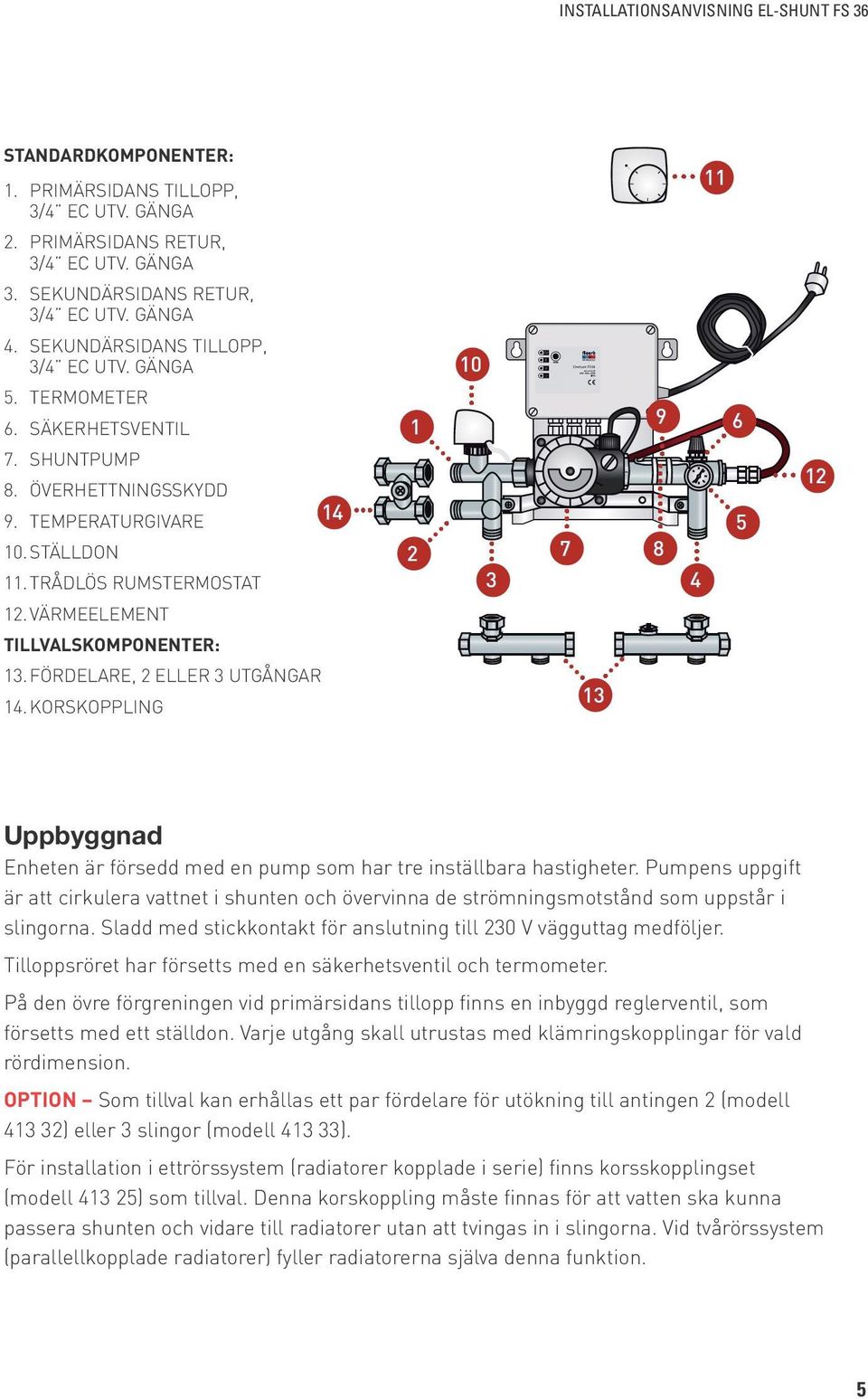 korskoppling Uppbyggnad Enheten är försedd med en pump som har tre inställbara hastigheter.