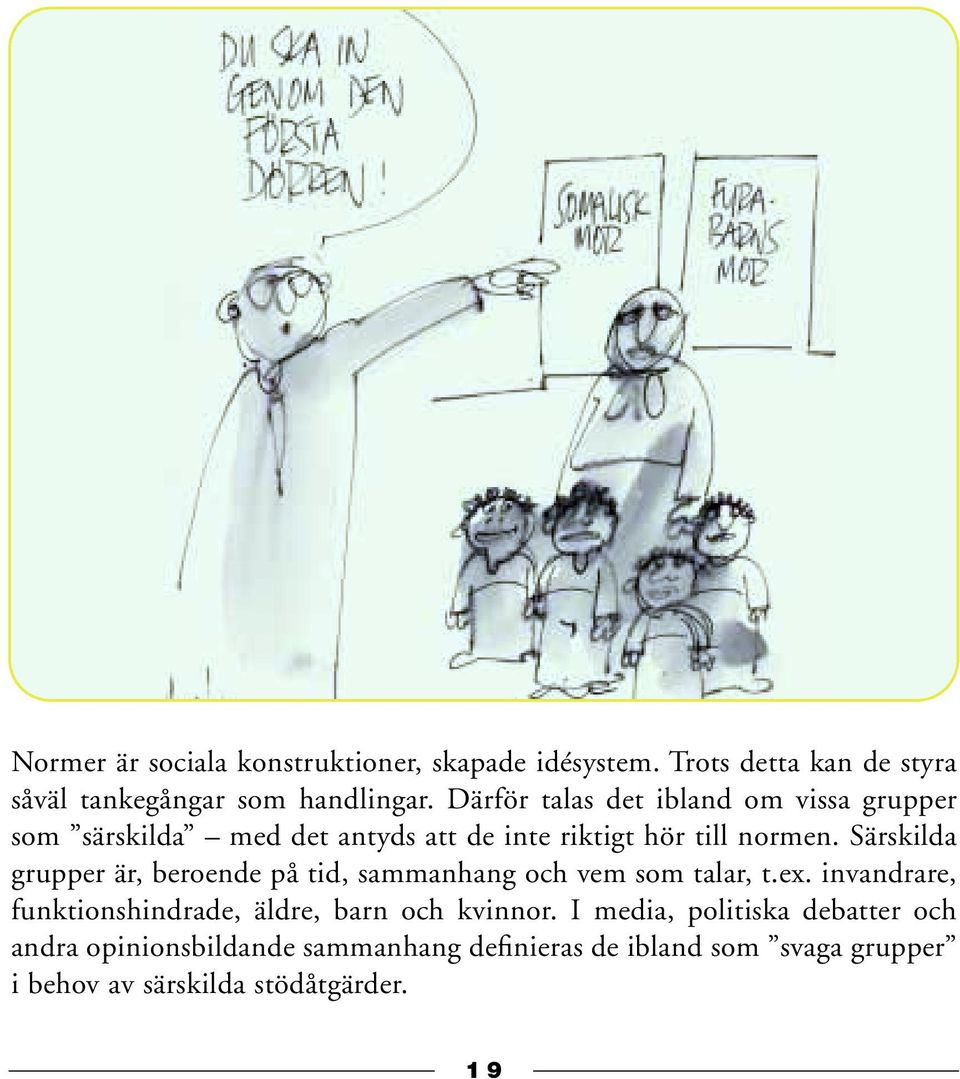 Särskilda grupper är, beroende på tid, sammanhang och vem som talar, t.ex.