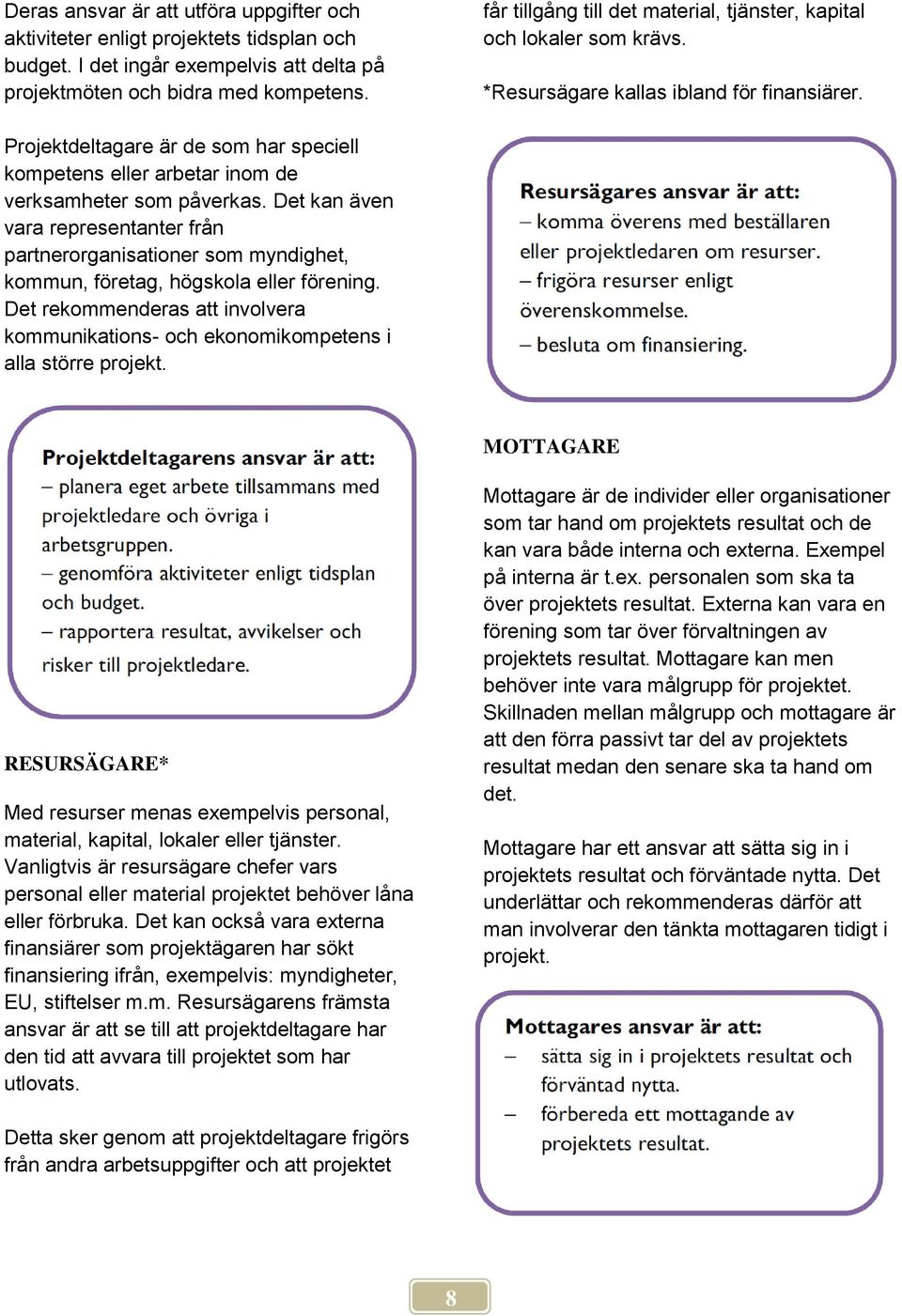 Projektdeltagare är de som har speciell kompetens eller arbetar inom de verksamheter som påverkas.