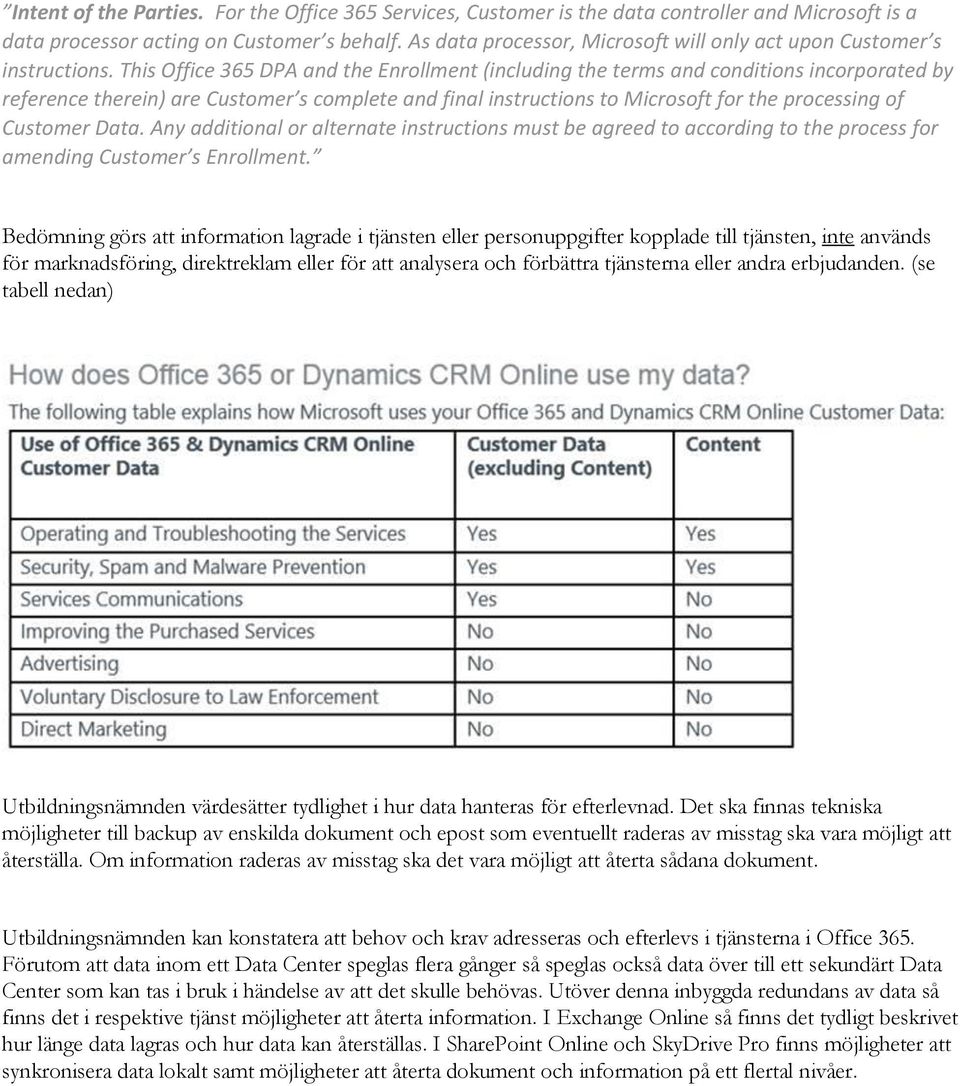 This Office 365 DPA and the Enrollment (including the terms and conditions incorporated by reference therein) are Customer s complete and final instructions to Microsoft for the processing of