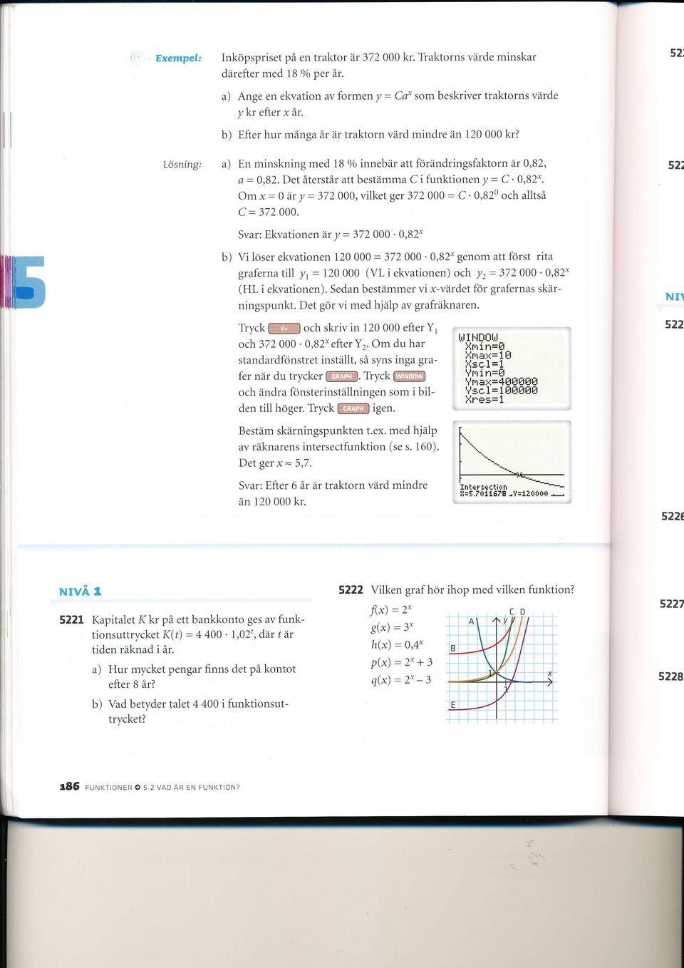 Det återstår att bestämma C i funktionen y - C ' 0,82". Om x = 0 ar y = 372 }}},vilket ger 372 000 = C' 0,820 och alltså C = 372 000.