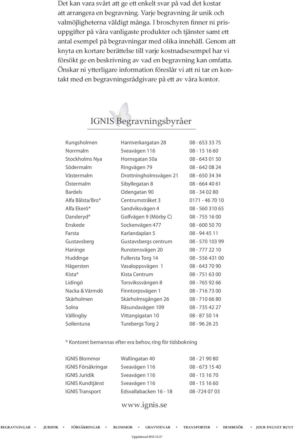 Genom att knyta en kortare berättelse till varje kostnadsexempel har vi försökt ge en beskrivning av vad en begravning kan omfatta.