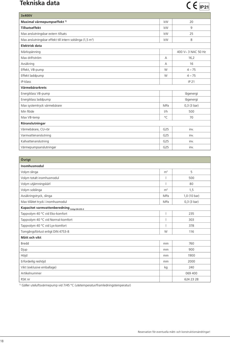 laddpump lågenergi Max systemtryck värmebärare MPa 0,3 (3 bar) Min flöde l/h 500 Max VB-temp C 70 Röranslutningar Värmebärare, CU-rör G25 inv. Varmvattenanslutning G25 inv.