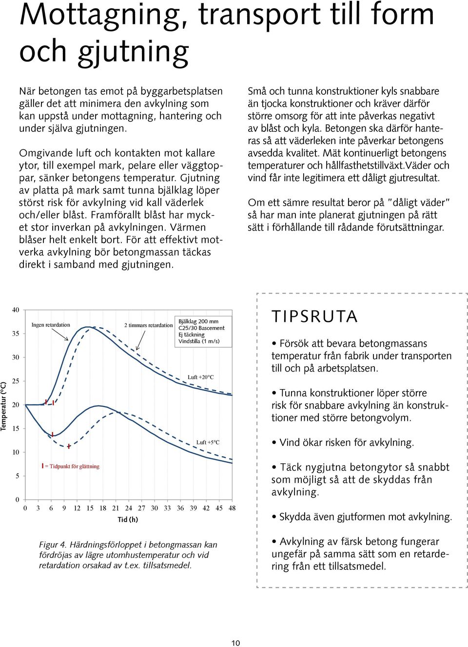 Gjutning av platta på mark samt tunna bjälklag löper störst risk för avkylning vid kall väderlek och/eller blåst. Framförallt blåst har mycket stor inverkan på avkylningen.