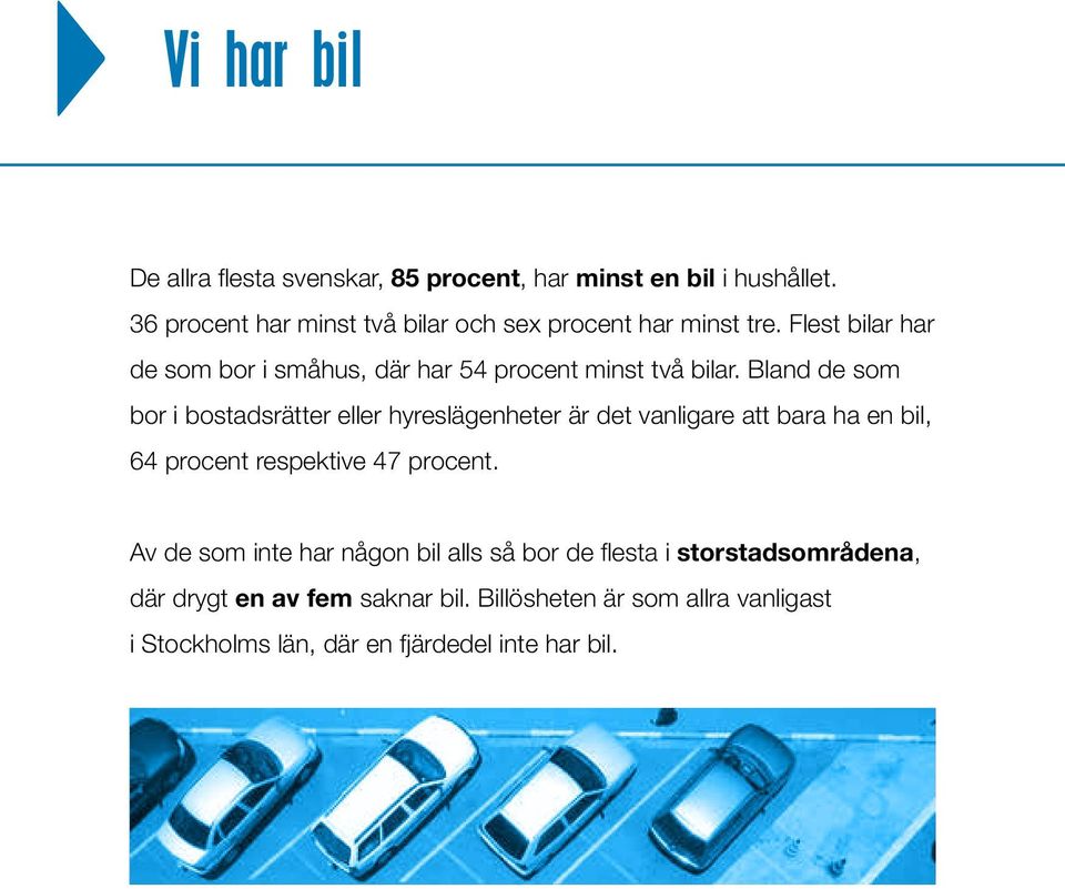 Flest bilar har de som bor i småhus, där har 54 procent minst två bilar.