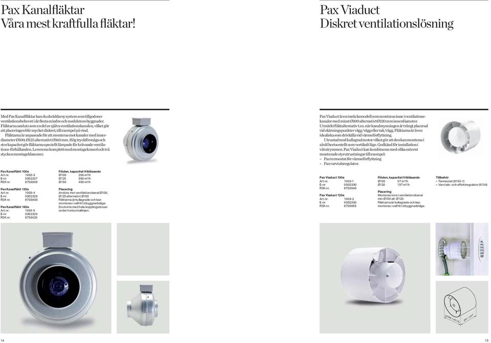 Fläktarna ansluts som en del av själva ventilationskanalen, vilket gör att placeringen blir mycket diskret, till exempel på vind.