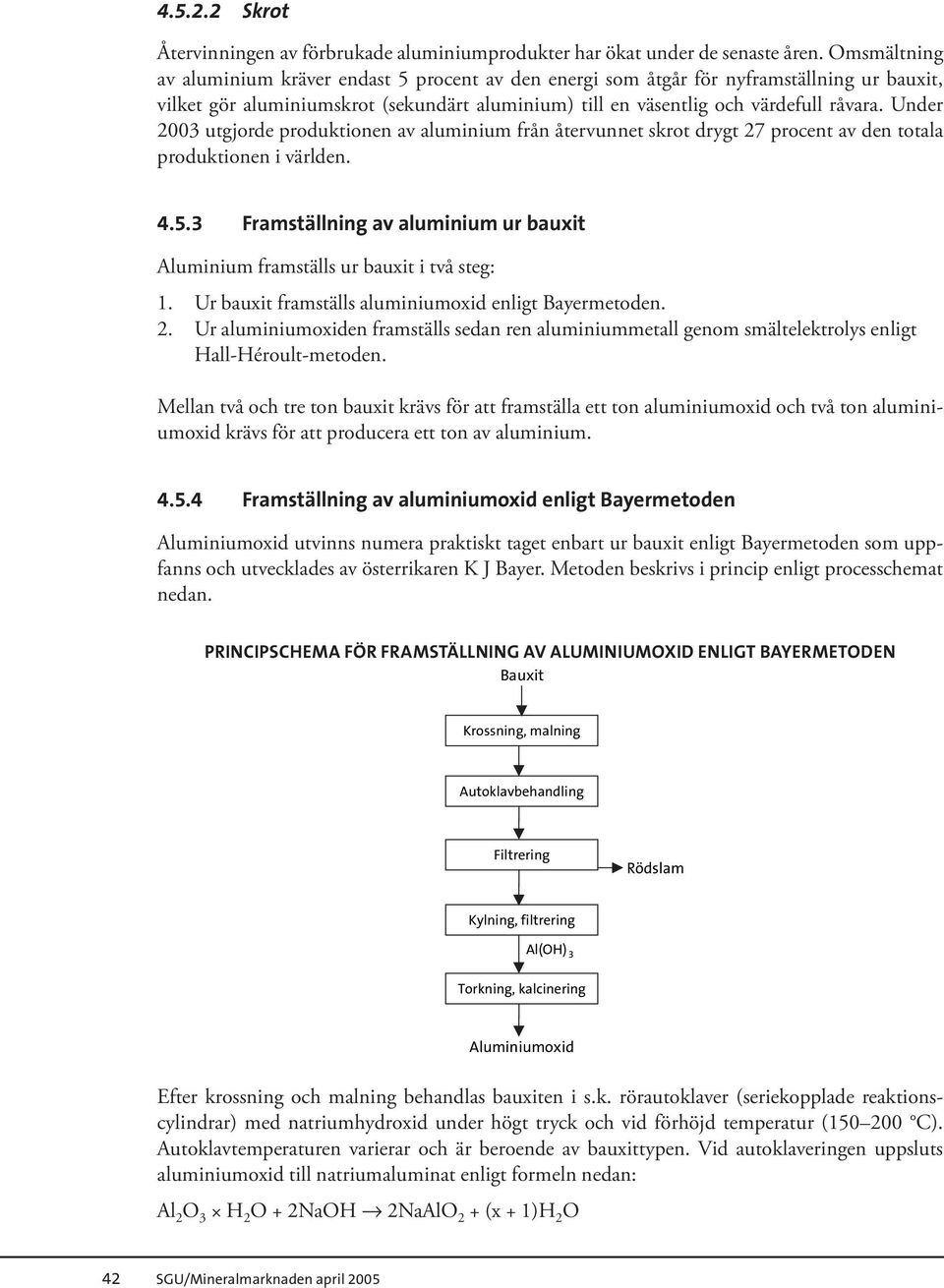 Under 2003 utgjorde produktionen av aluminium från återvunnet skrot drygt 27 procent av den totala produktionen i världen. 4.5.