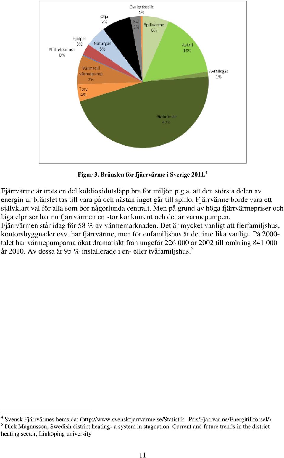 Fjärrvärmen står idag för 58 % av värmemarknaden. Det är mycket vanligt att flerfamiljshus, kontorsbyggnader osv. har fjärrvärme, men för enfamiljshus är det inte lika vanligt.