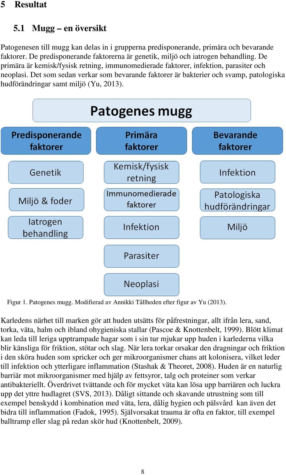 Det som sedan verkar som bevarande faktorer är bakterier och svamp, patologiska hudförändringar samt miljö (Yu, 2013). Figur 1. Patogenes mugg.