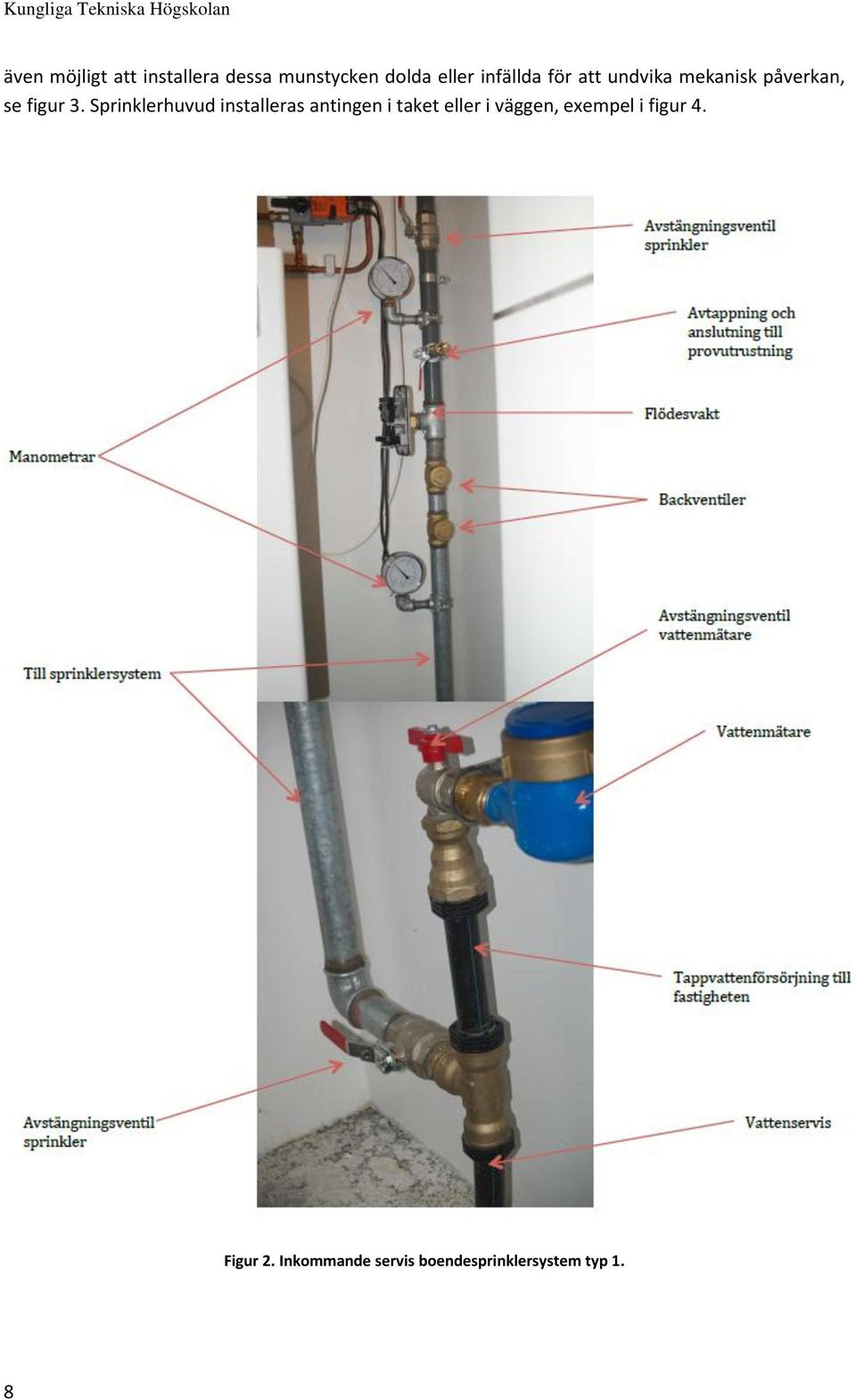 Sprinklerhuvud installeras antingen i taket eller i väggen,