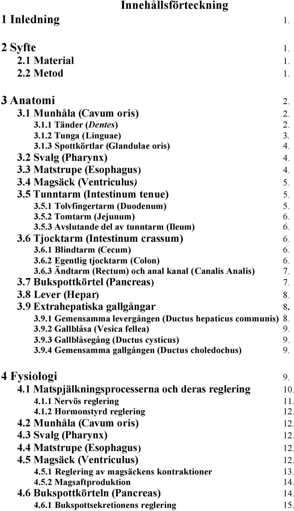 3.6 Tjocktarm (Intestinum crassum) 6. 3.6.1 Blindtarm (Cecum) 6. 3.6.2 Egentlig tjocktarm (Colon) 6. 3.6.3 Ändtarm (Rectum) och anal kanal (Canalis Analis) 7. 3.7 Bukspottkörtel (Pancreas) 7. 3.8 Lever (Hepar) 8.