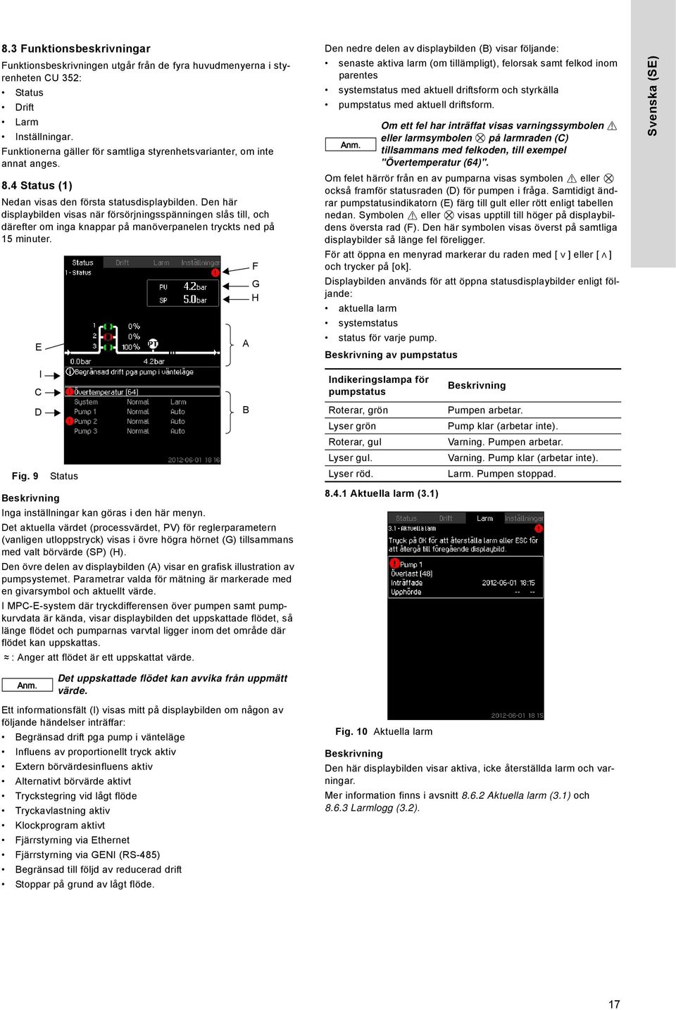 Den här displaybilden visas när försörjningsspänningen slås till, och därefter om inga knappar på manöverpanelen tryckts ned på 15 minuter.