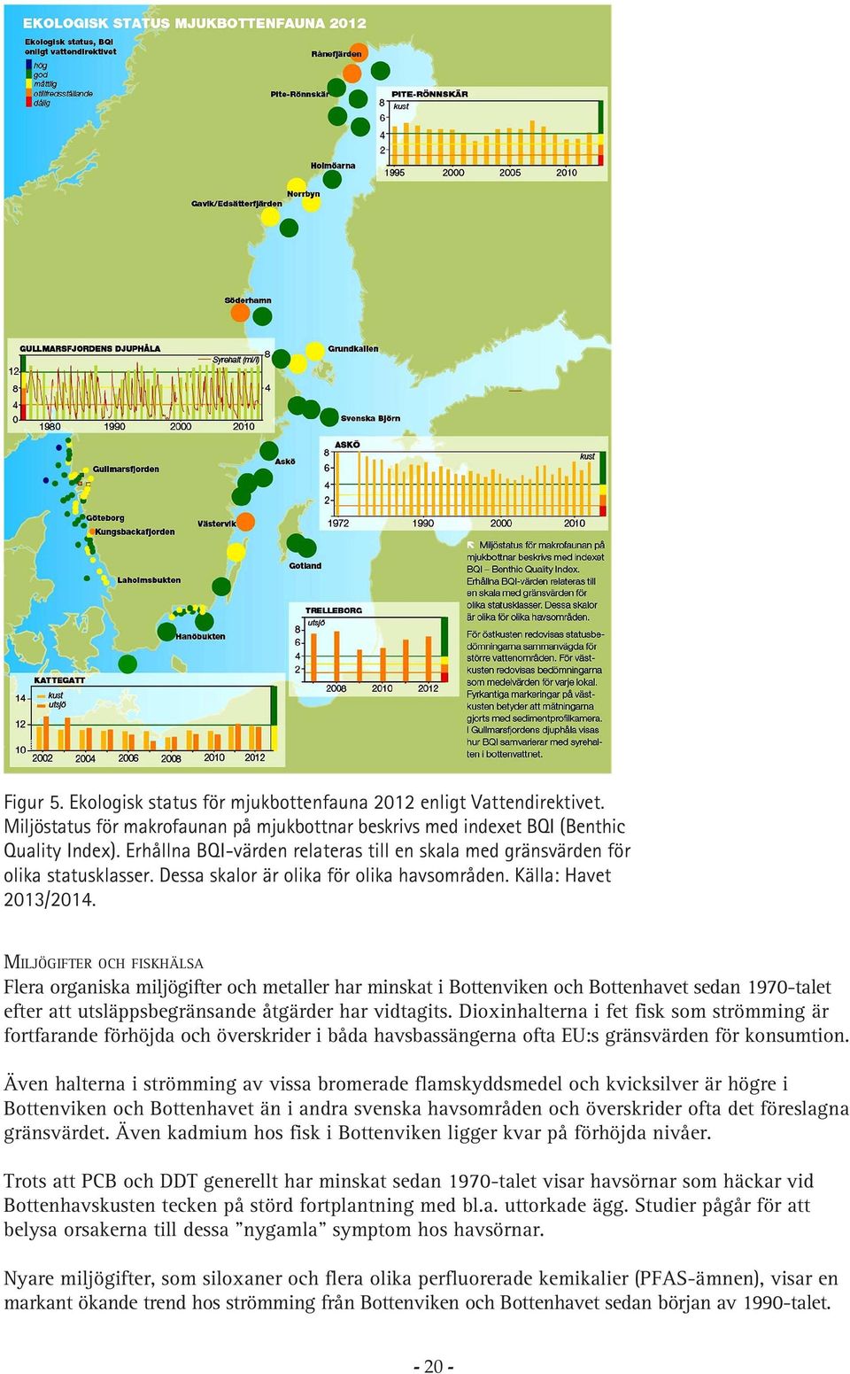 MILJÖGIFTER OCH FISKHÄLSA Flera organiska miljögifter och metaller har minskat i Bottenviken och Bottenhavet sedan 197-talet efter att utsläppsbegränsande åtgärder har vidtagits.