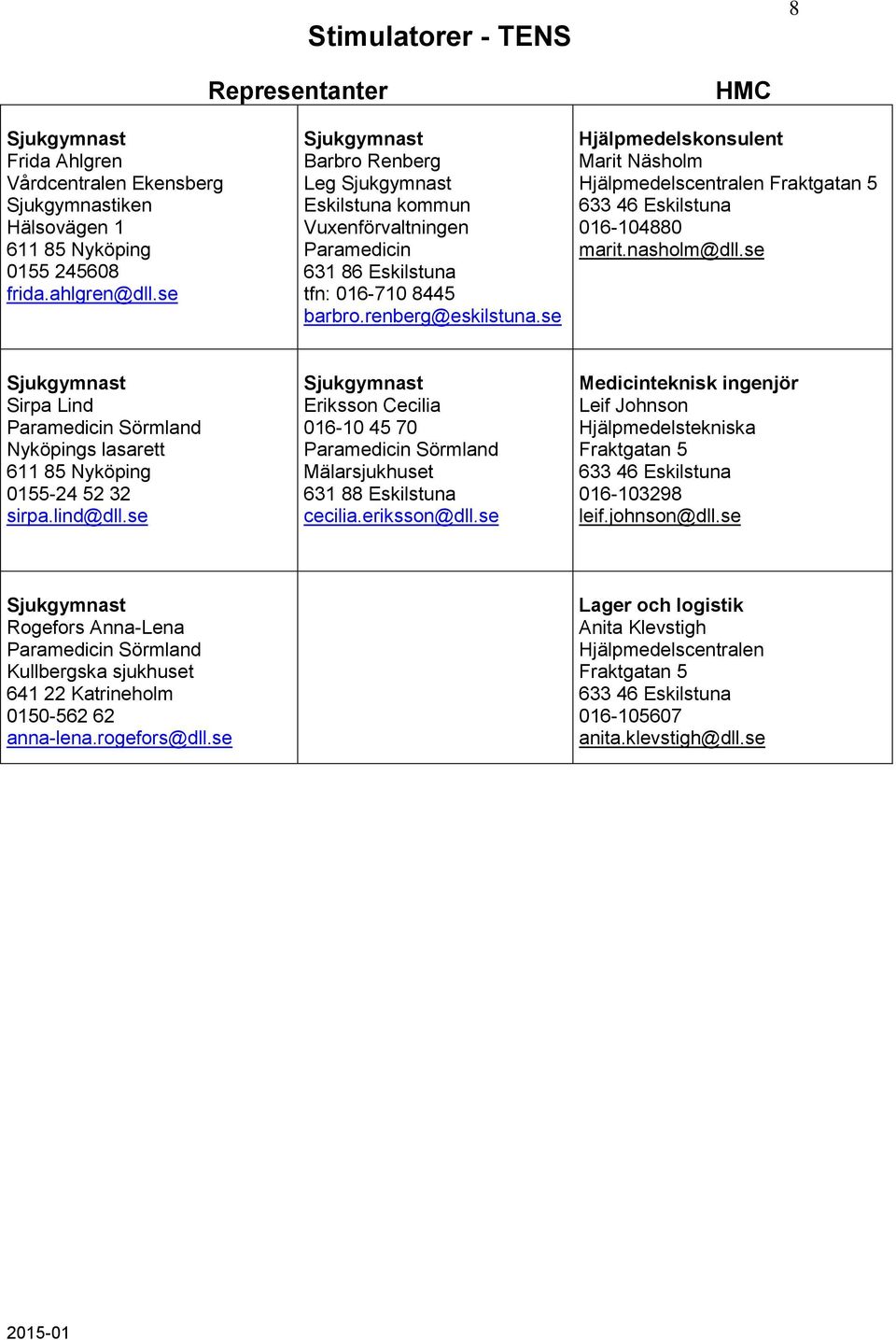 se Marit Näsholm 016-104880 marit.nasholm@dll.se Sirpa Lind Paramedicin Sörmland 0155-24 52 32 sirpa.lind@dll.