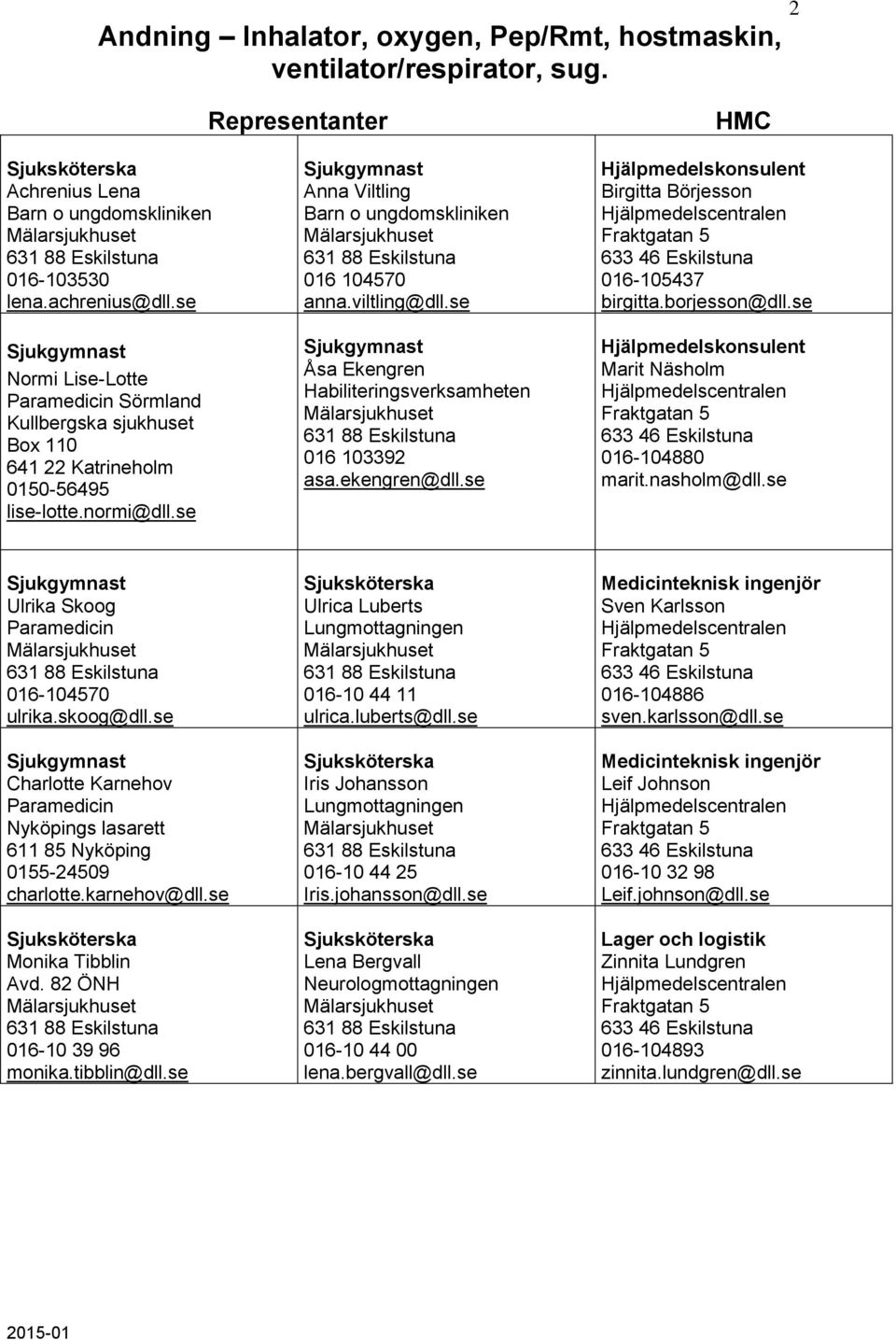 se Åsa Ekengren Habiliteringsverksamheten 016 103392 asa.ekengren@dll.se Birgitta Börjesson 016-105437 birgitta.borjesson@dll.se Marit Näsholm 016-104880 marit.nasholm@dll.