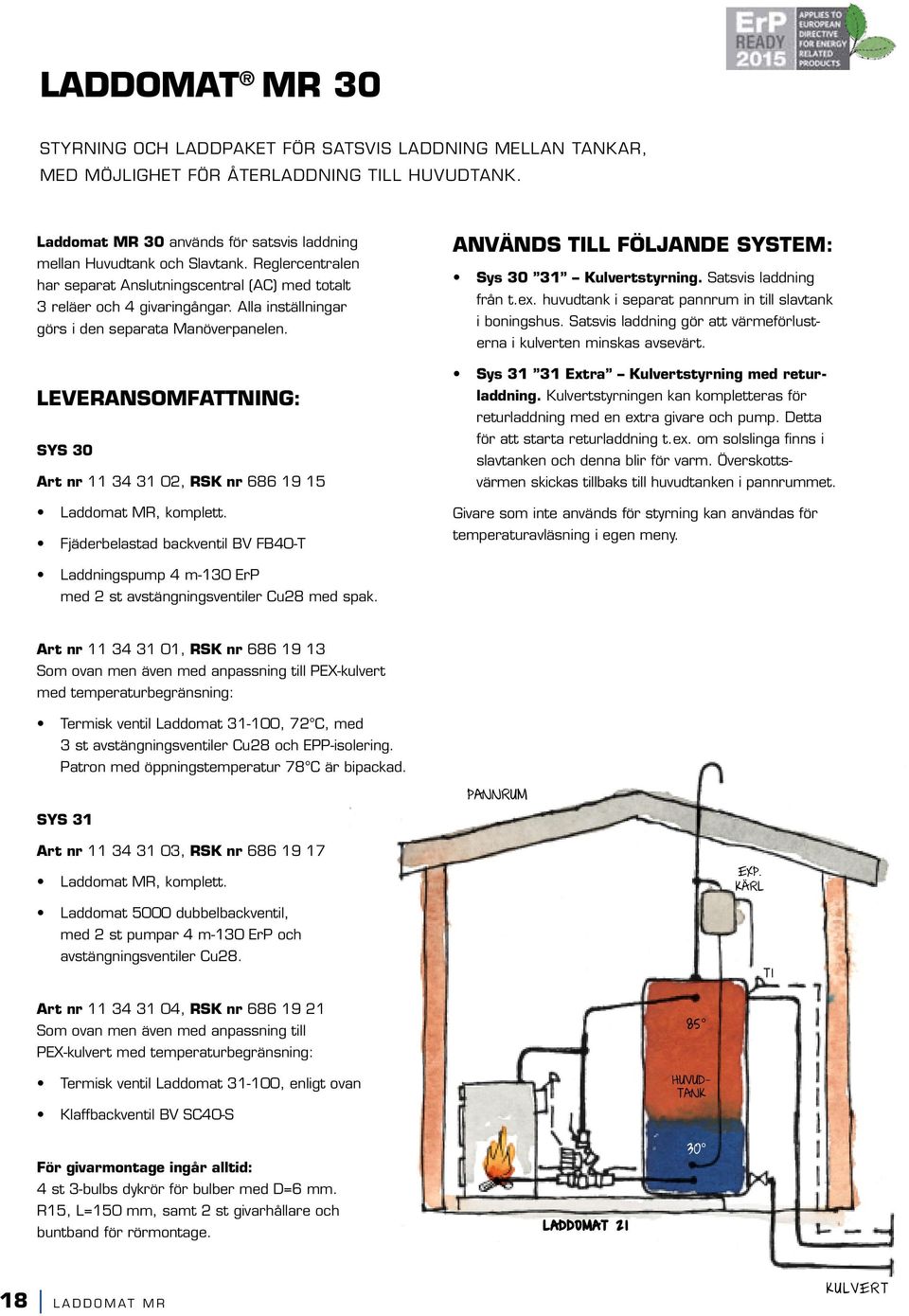 LEVERANSOMFATTNING: SYS 30 Art nr 11 34 31 02, RSK nr 686 19 15 Laddomat MR, komplett. Fjäderbelastad backventil BV FB40-T ANVÄNDS TILL FÖLJANDE SYSTEM: Sys 30 31 Kulvertstyrning.