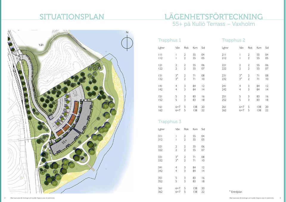 241 4 3 84 12 242 4 3 84 14 251 5 3 83 16 252 5 3 83 18 261 6+7 5 138 20 262 6+7 5 138 22 Trapphus 3 3 Lghnr Vån Rok Kvm Sid 1 2 55+ 311 1 2 55 04 312 1 2 55 05 321 2 2 55 06 322 2 2 55 07 331 3 * 2