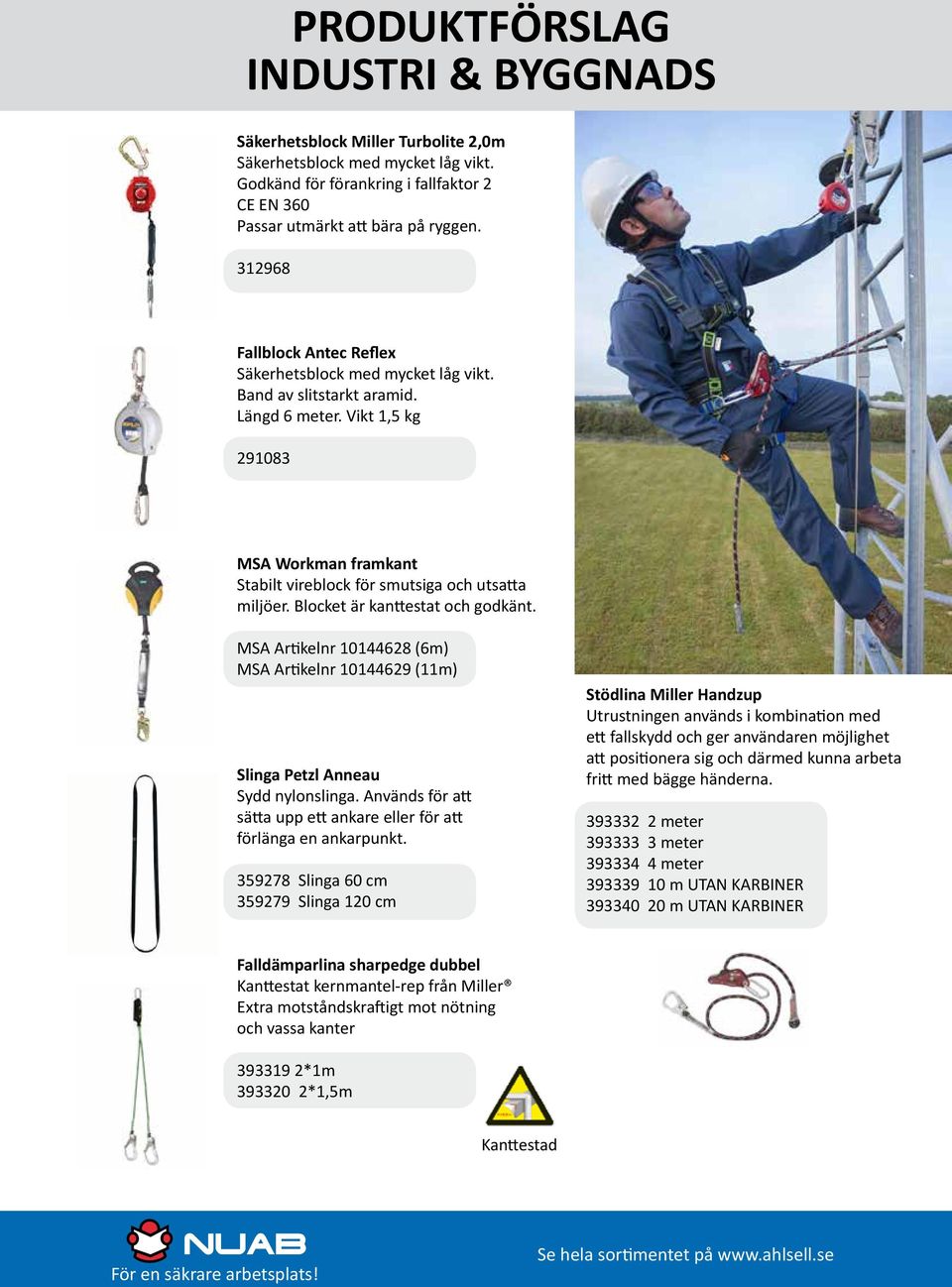 Blocket är kanttestat och godkänt. MSA Artikelnr 10144628 (6m) MSA Artikelnr 10144629 (11m) Slinga Petzl Anneau Sydd nylonslinga.