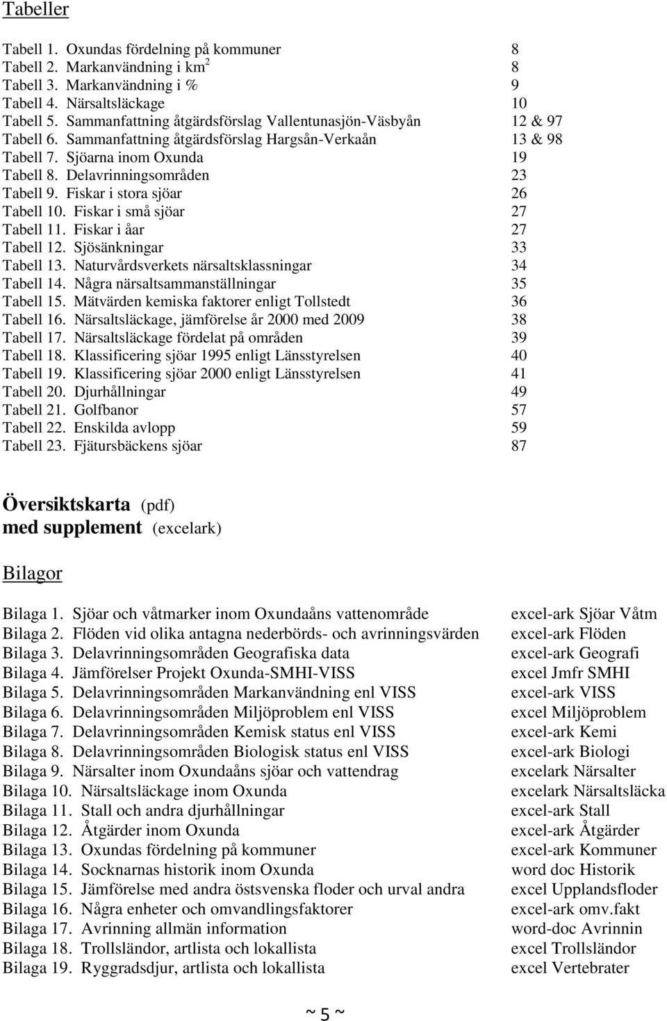 Delavrinningsområden 23 Tabell 9. Fiskar i stora sjöar 26 Tabell 10. Fiskar i små sjöar 27 Tabell 11. Fiskar i åar 27 Tabell 12. Sjösänkningar 33 Tabell 13.