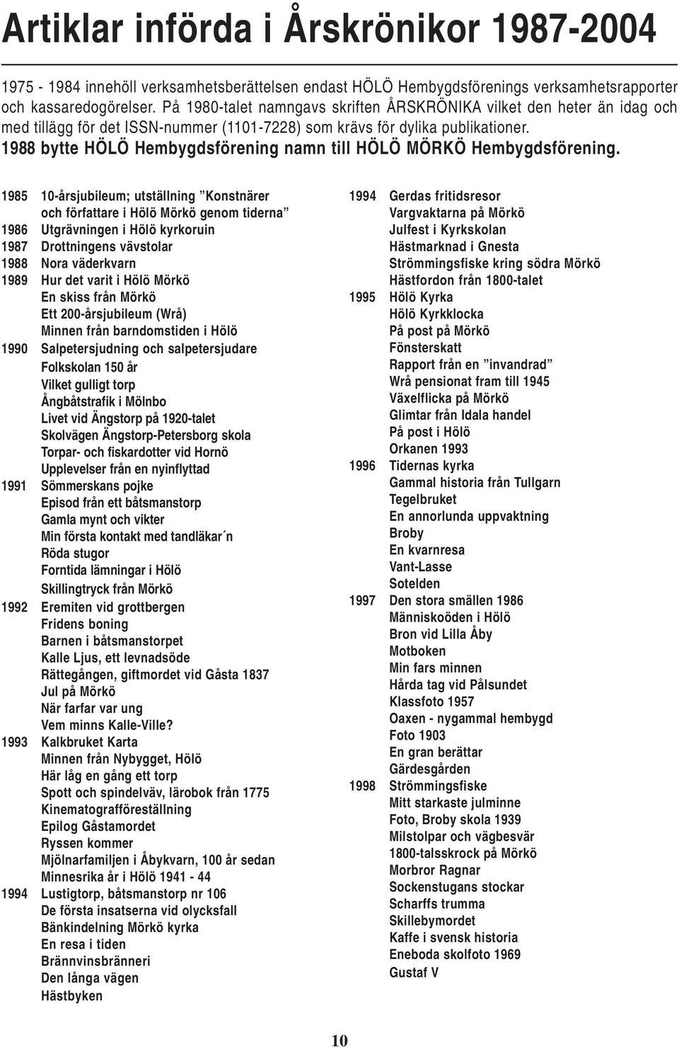 1988 bytte HÖLÖ Hembygdsförening namn till HÖLÖ MÖRKÖ Hembygdsförening.