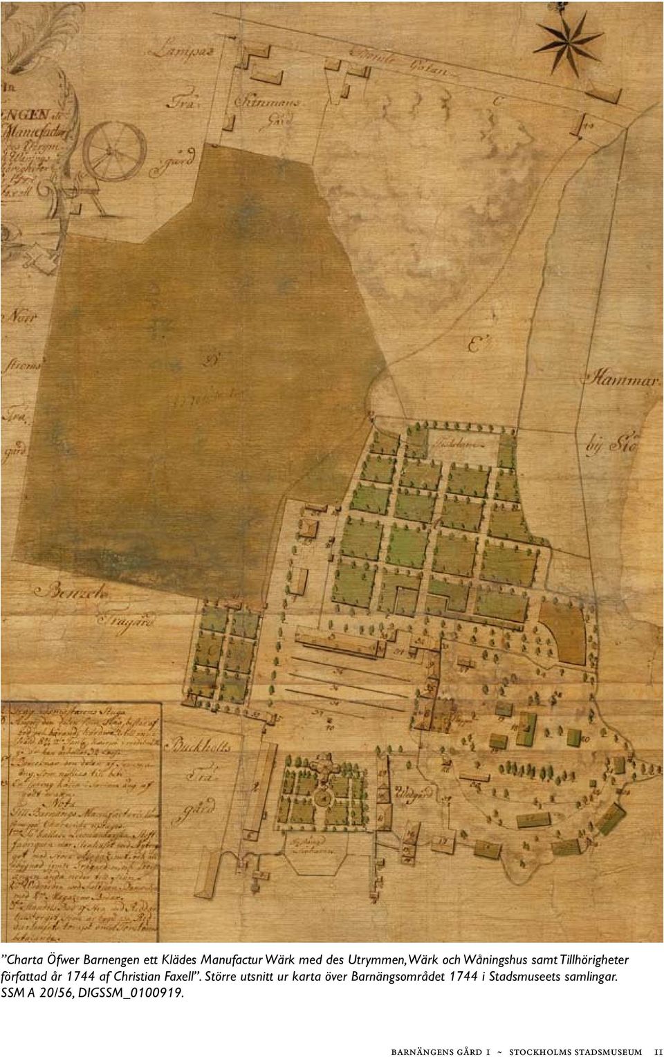 Större utsnitt ur karta över Barnängsområdet 1744 i Stadsmuseets