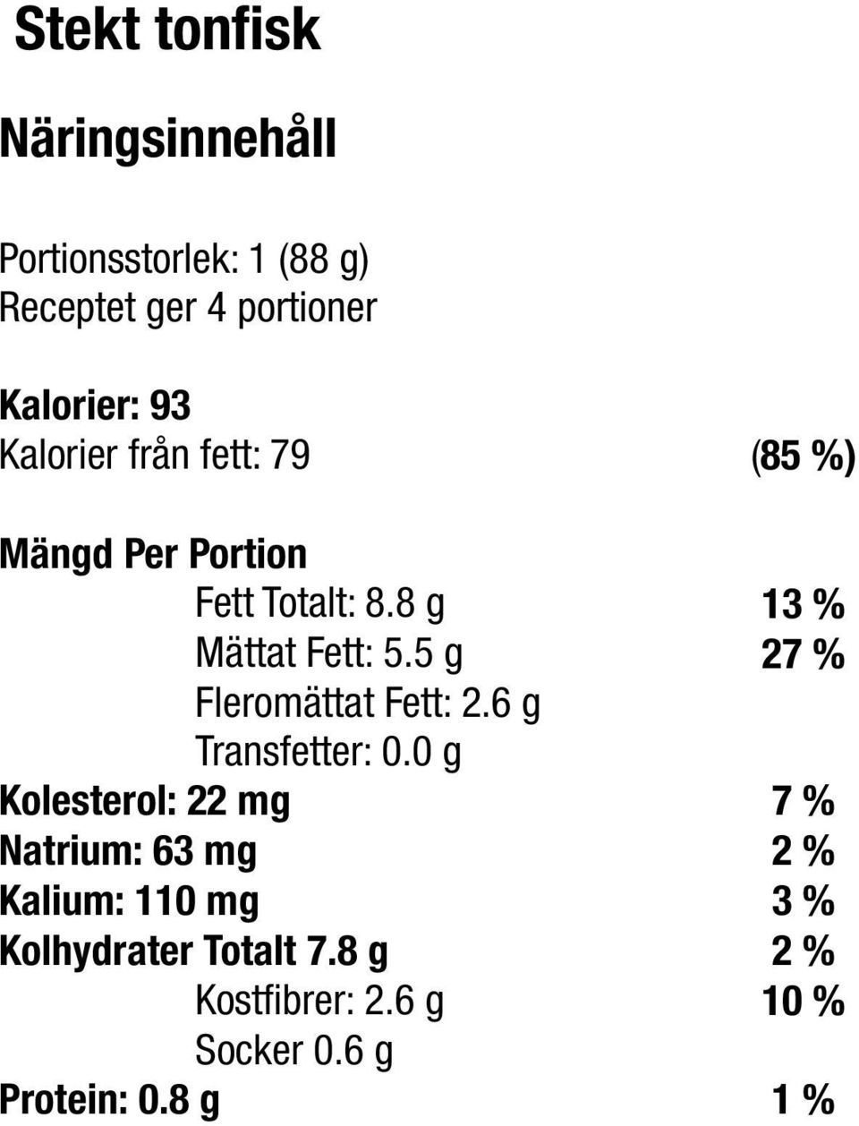 5 g 27 % Fleromättat Fett: 2.6 g Transfetter: 0.