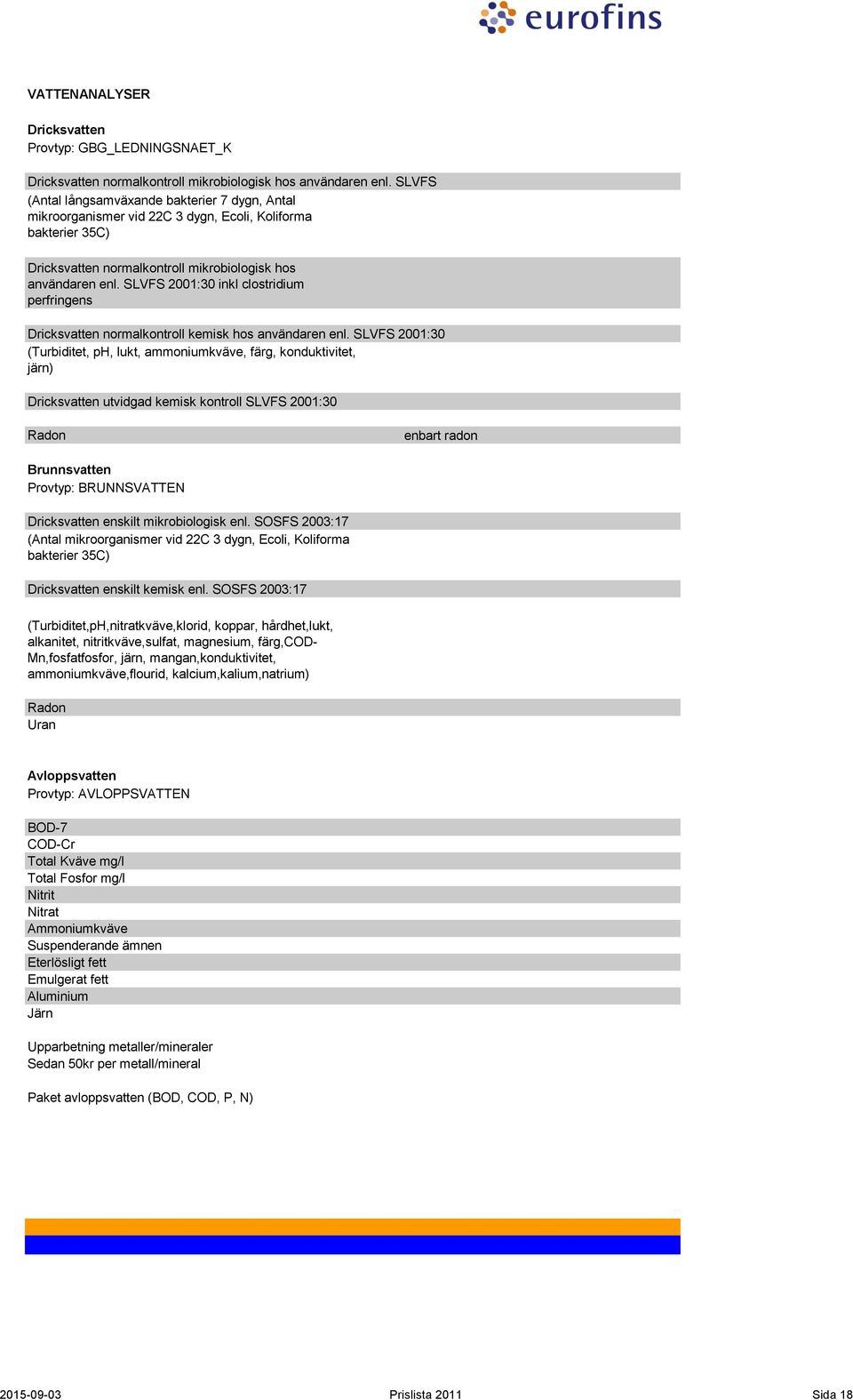 SLVFS 2001:30 inkl clostridium perfringens Dricksvatten normalkontroll kemisk hos användaren enl.