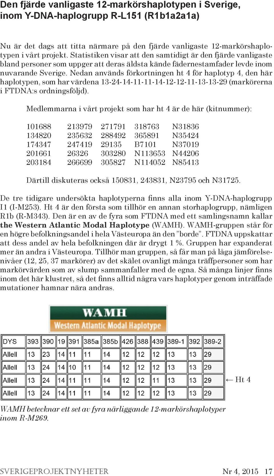 Nedan används förkortningen ht 4 för haplotyp 4, den här haplotypen, som har värdena 13-24-14-11-11-14-12-12-11-13-13-29 (markörerna i FTDNA:s ordningsföljd).