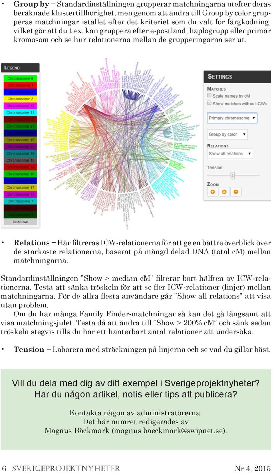 Relations Här filtreras ICW-relationerna för att ge en bättre överblick över de starkaste relationerna, baserat på mängd delad DNA (total cm) mellan matchningarna.