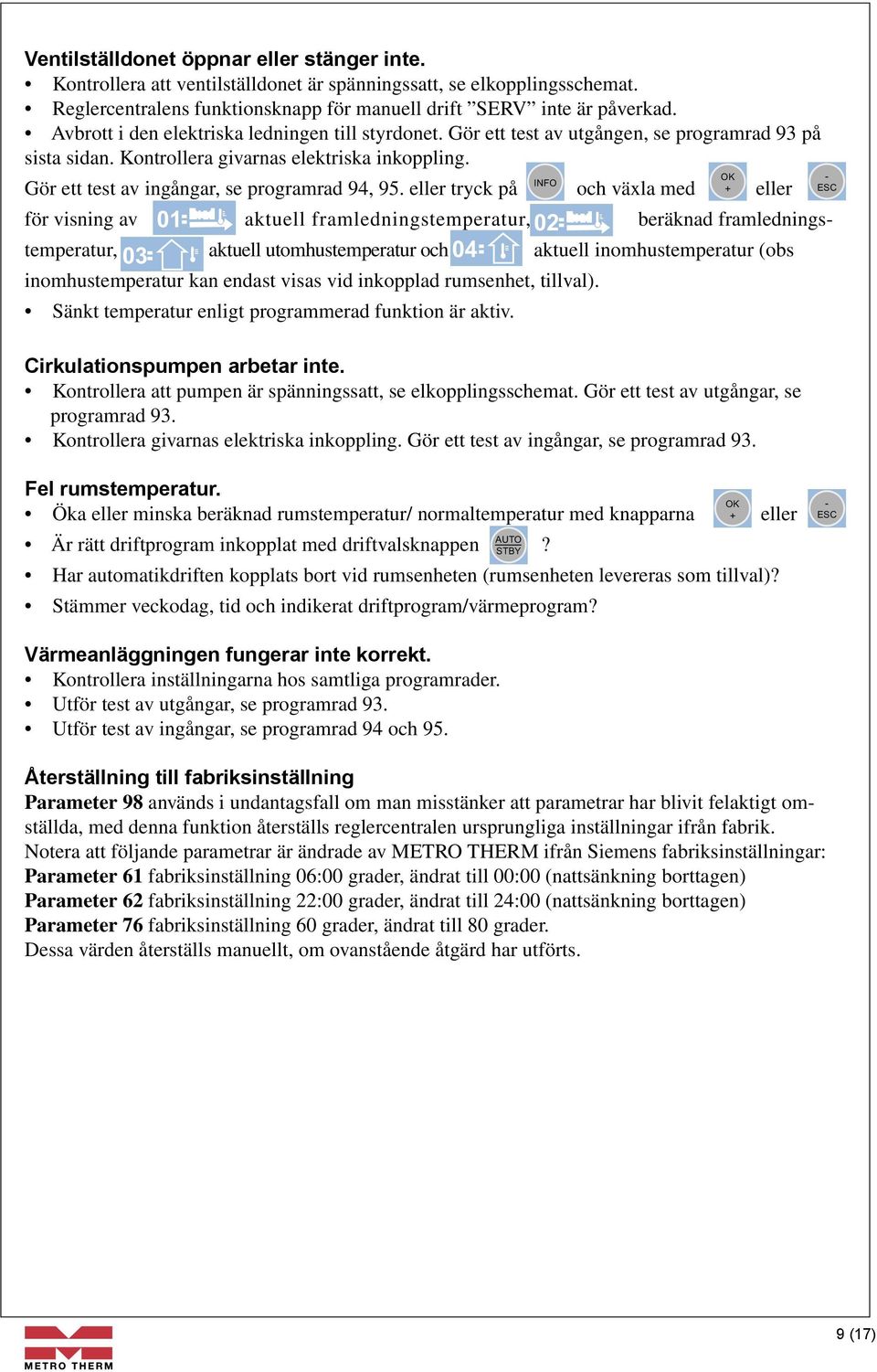 INFO Gör ett test av ingångar, se programrad 94, 95.