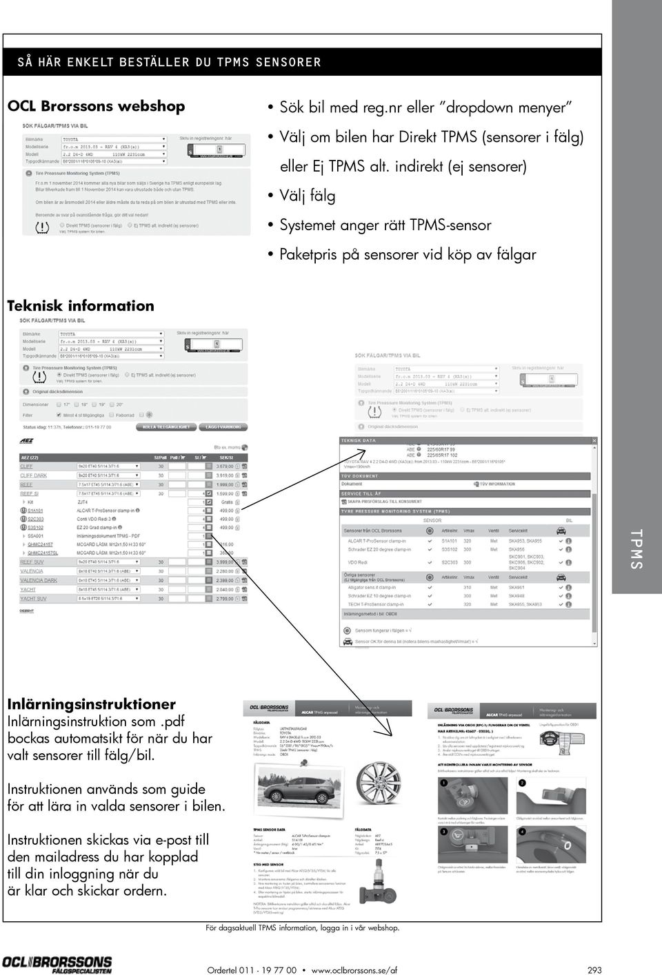 indirekt (ej sensorer) Välj fälg Systemet anger rätt TPMS-sensor Paketpris på sensorer vid köp av fälgar Teknisk information TPMS Inlärningsinstruktioner