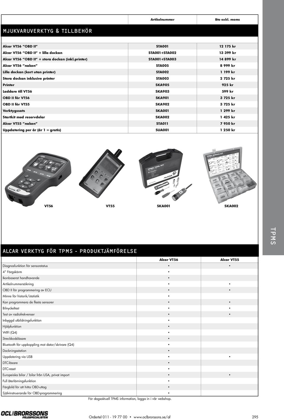 VT56 SKA903 599 kr OBD II för VT56 SKA901 3 725 kr OBD II för VT55 SKA902 3 725 kr Verktygssats SKA001 1 299 kr Startkit med reservdelar SKA002 1 425 kr Alcar VT55 naken STA011 7 950 kr Uppdatering