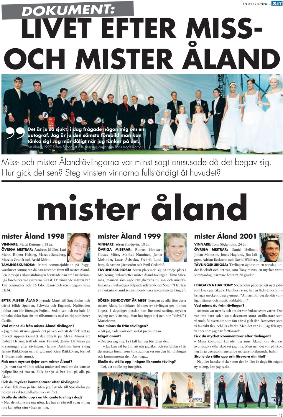 Hur gick det sen? Steg vinsten vinnarna fullständigt åt huvudet? mister åland mister Åland 1998 VINNARE: Matti Kuitunen, 18 år.