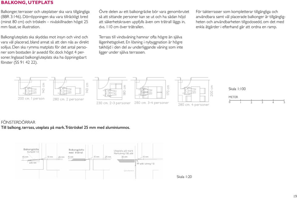 Balkong/uteplats ska skyddas mot insyn och vind och vara väl placerad, bland annat så att den nås av direkt solljus.