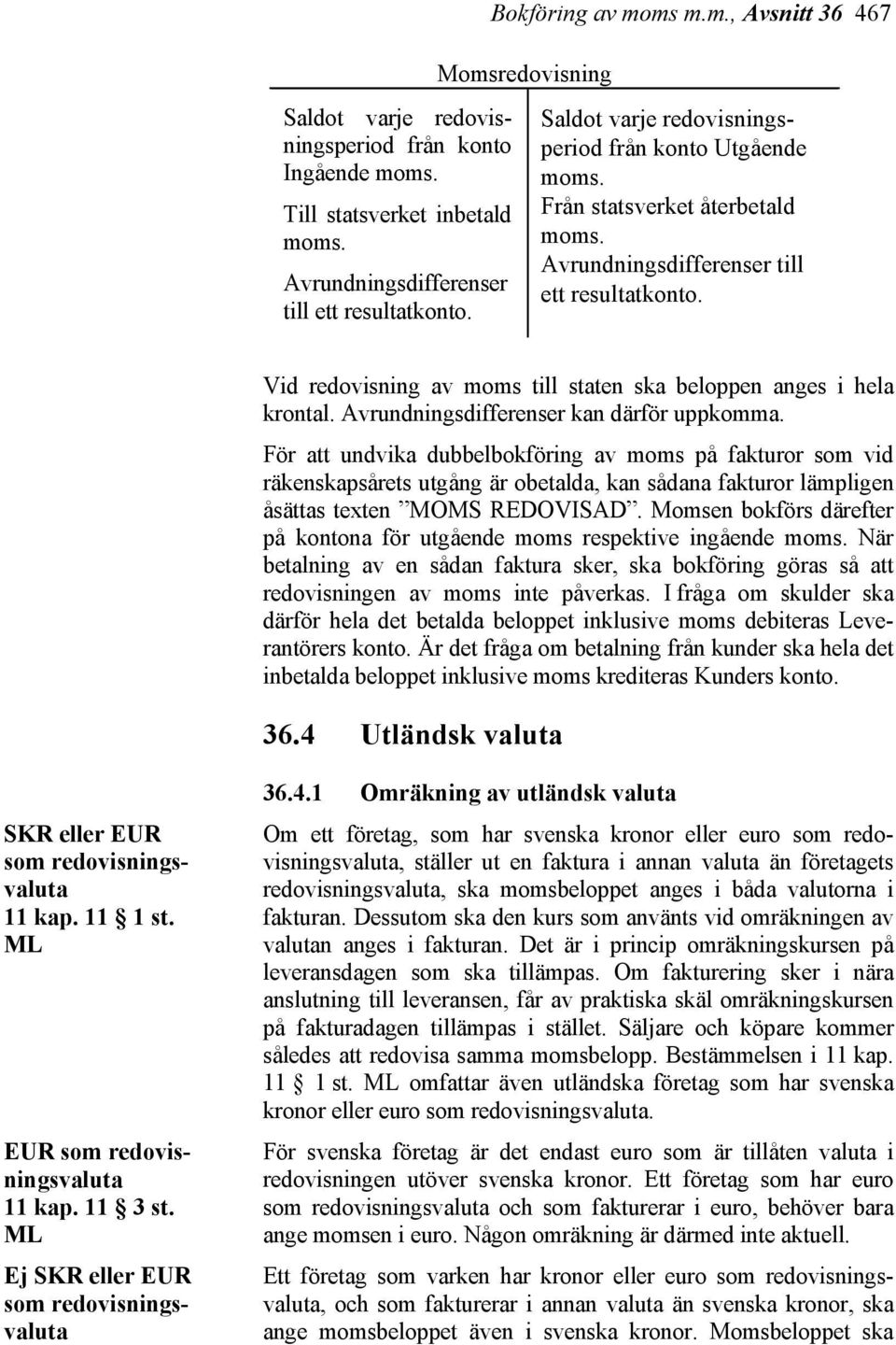 För att undvika dubbelbokföring av moms på fakturor som vid räkenskapsårets utgång är obetalda, kan sådana fakturor lämpligen åsättas texten MOMS REDOVISAD.